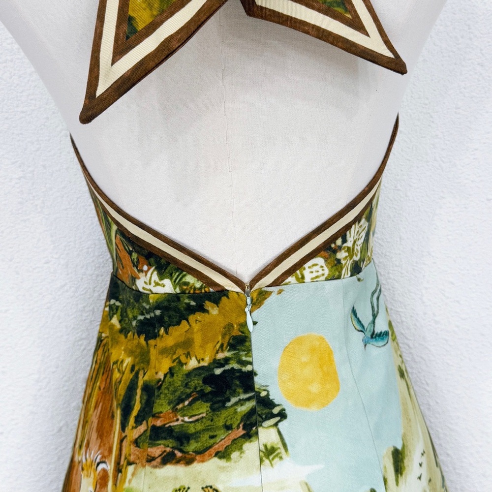 Alemais Tropical Halter Mini Dress in Green and Cream - Picture 5 of 8